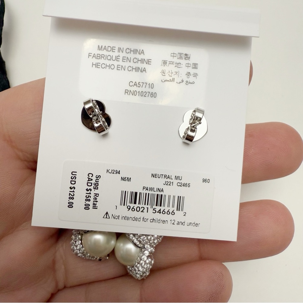 Kate Spade Pawlina Cat with Pink Bow Rhinestone Faux Pearl Linear Earrings NEW - Picture 8 of 8